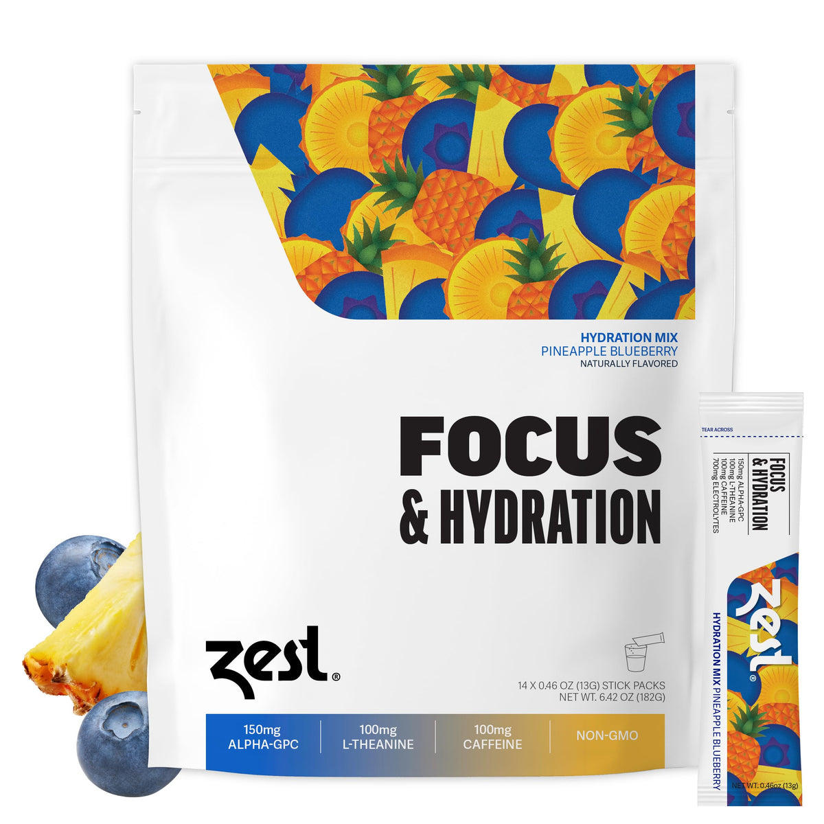 ZEST Focus en sticks ananas-myrtille pour énergie propre et durable