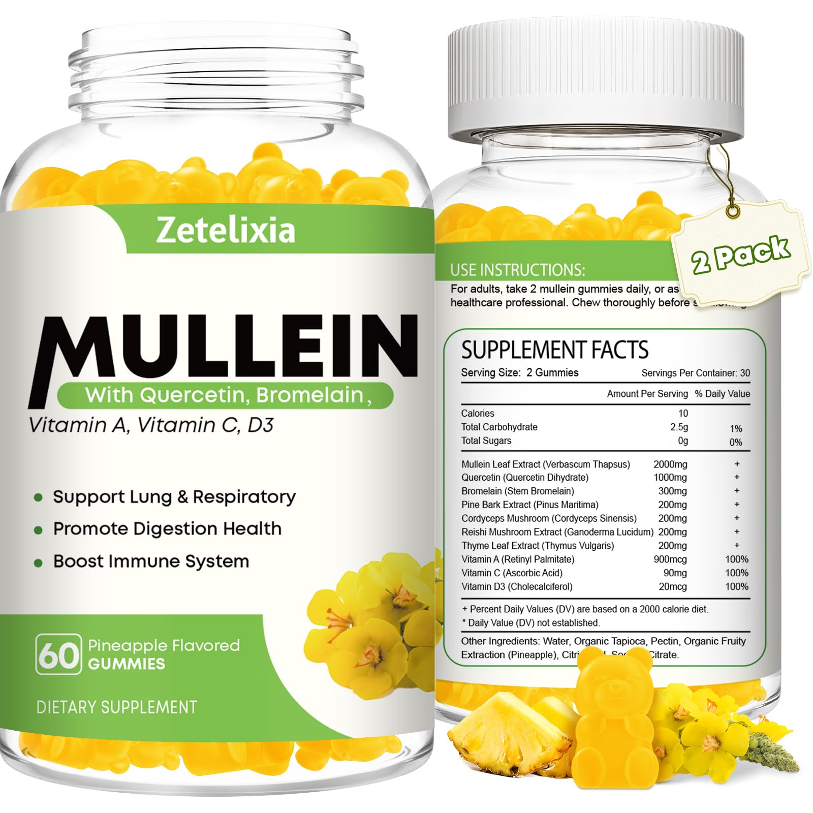 Gommes Zetelixia Bouillon Blanc 10 en 1 – soutien des poumons et respiration plus libre.
