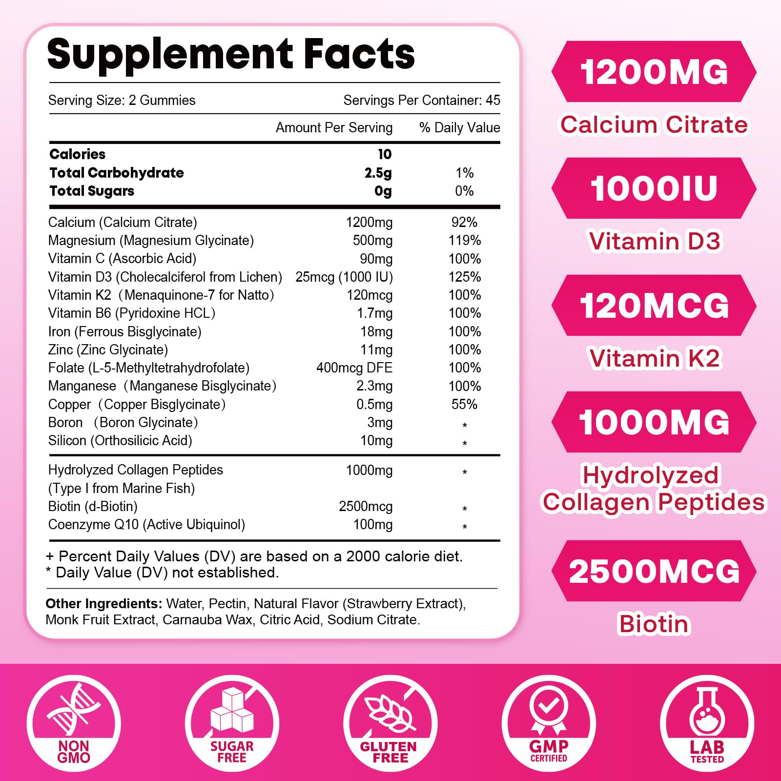 Produit sans OGM et sans gluten, Gommes Zetelixia Calcium sans sucre.