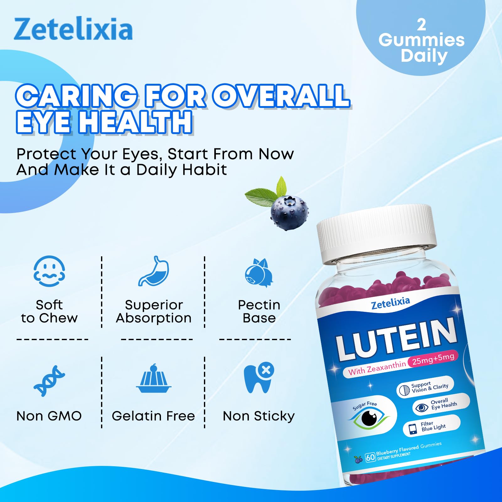 Conditionnement 120 gommes Zetelixia Luteïne pour une utilisation durable.