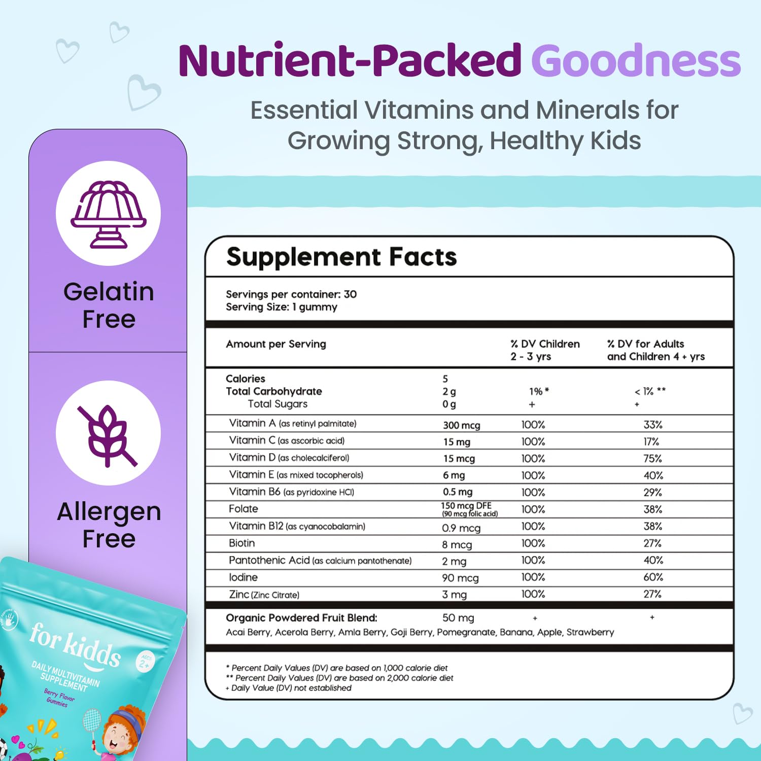 Bouteille ZettoA avec étiquette montrant les nutriments essentiels.
