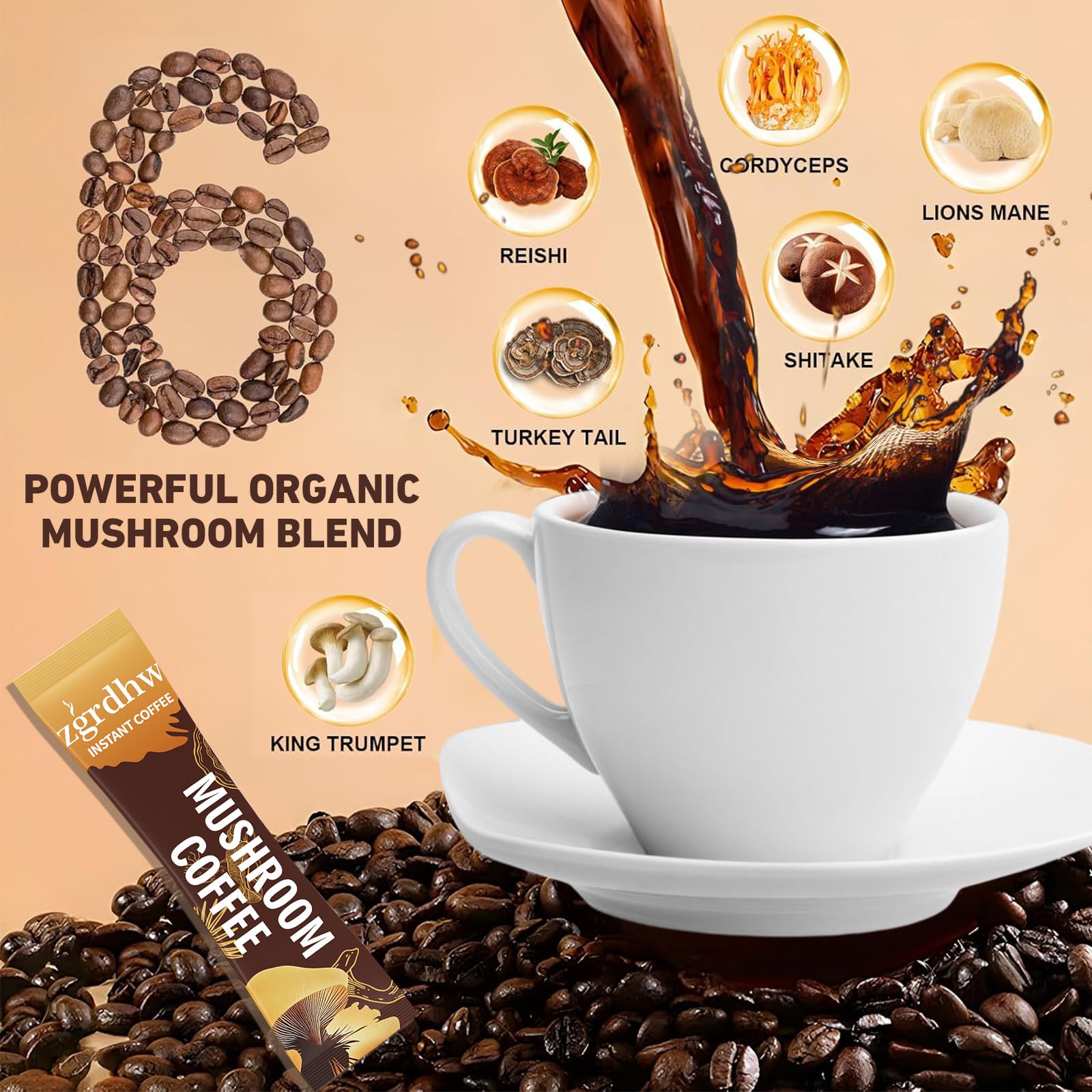 Café zgrdhw avec champignons Reishi pour concentration et calme.