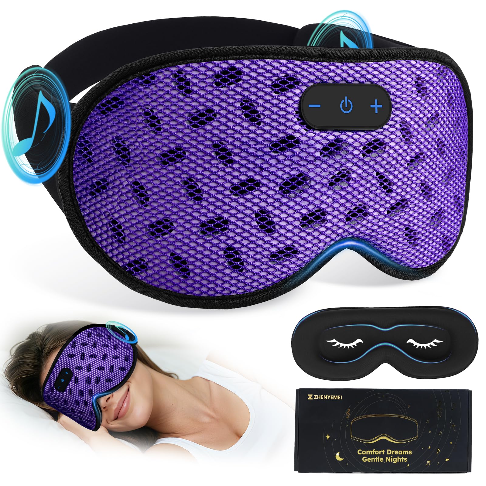 ZHENYEMEI – Bandeau sommeil BT avec haut-parleur, idéal pour écouter de la musique au lit