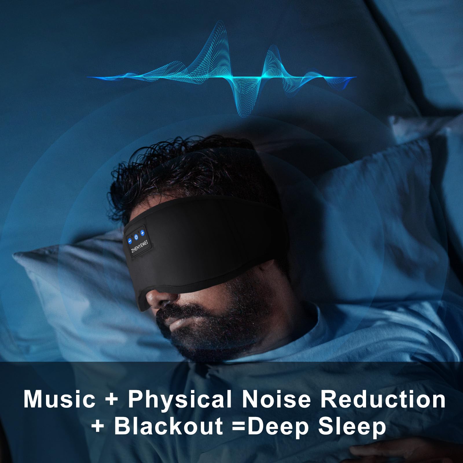 ZHENYEMEI masque-sommeil bluetooth: bloque complètement la lumière pour des siestes profondes.