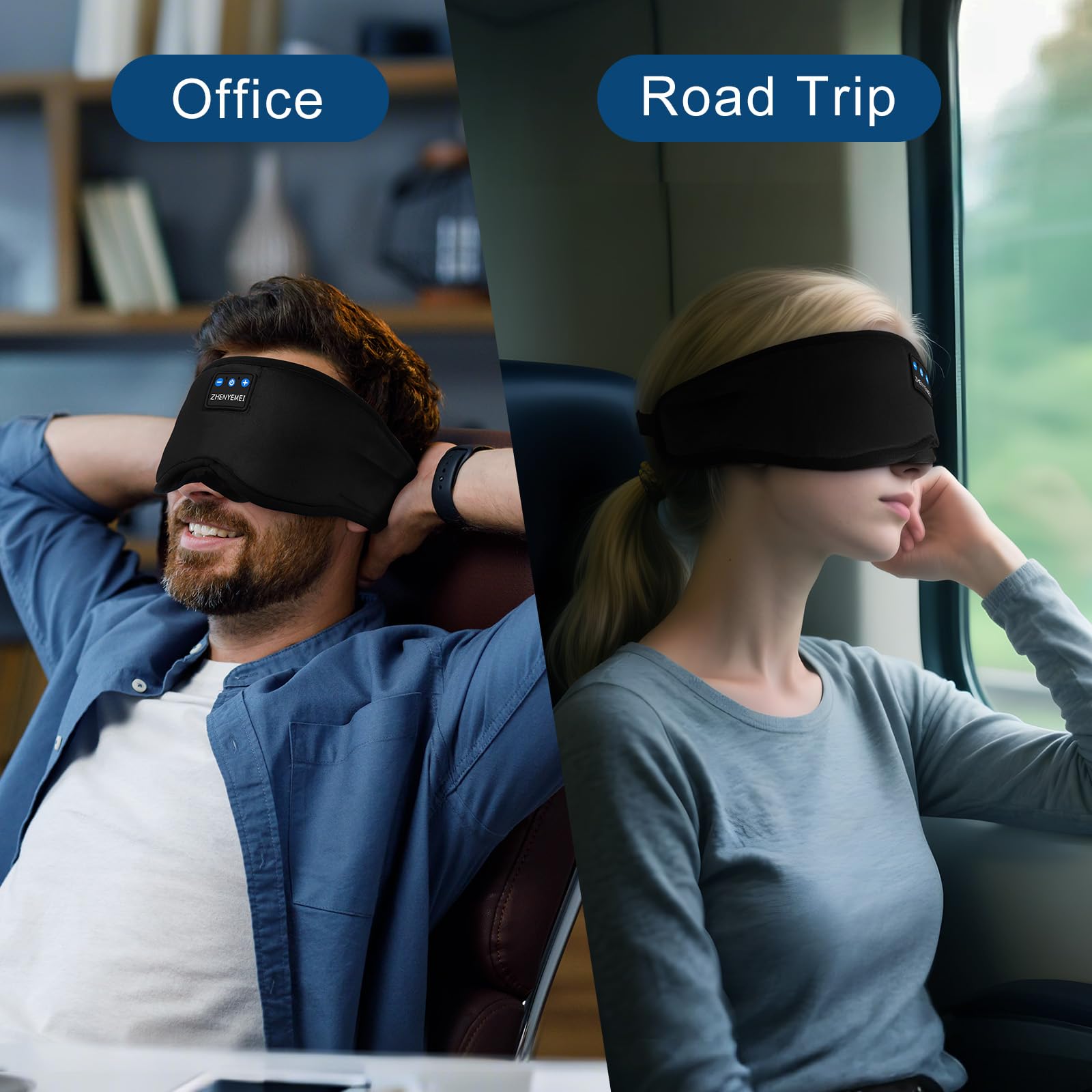 ZHENYEMEI masque-sommeil bluetooth: conçu pour dormeurs latéraux grâce au tissu souple.