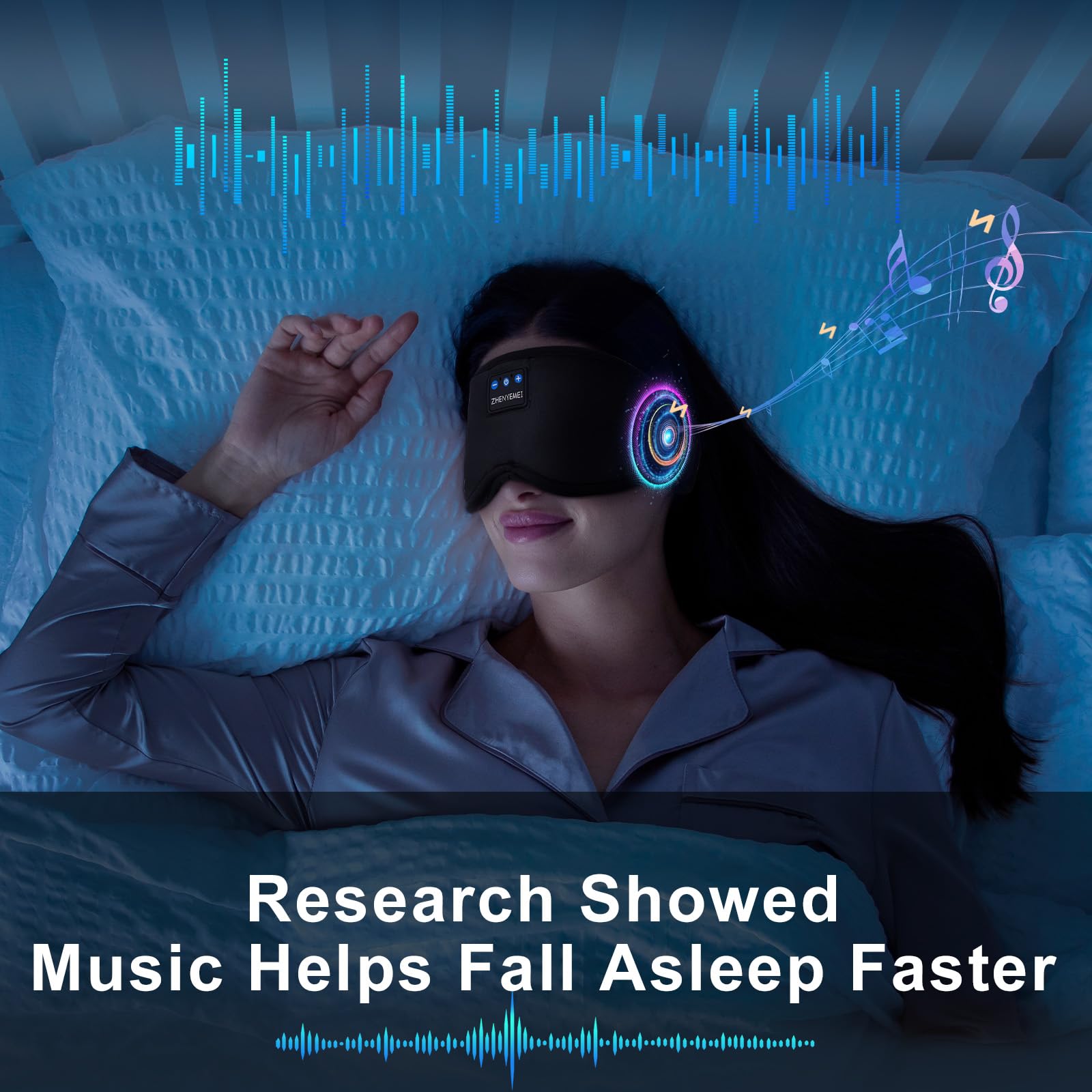 ZHENYEMEI masque-sommeil bluetooth: douceur coton pour un port sans pression.