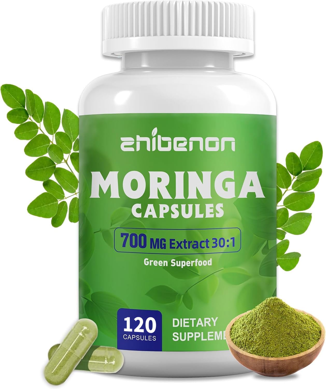 Zhibenon Moringa – extrait feuilles capsules, énergie naturelle et équilibre.