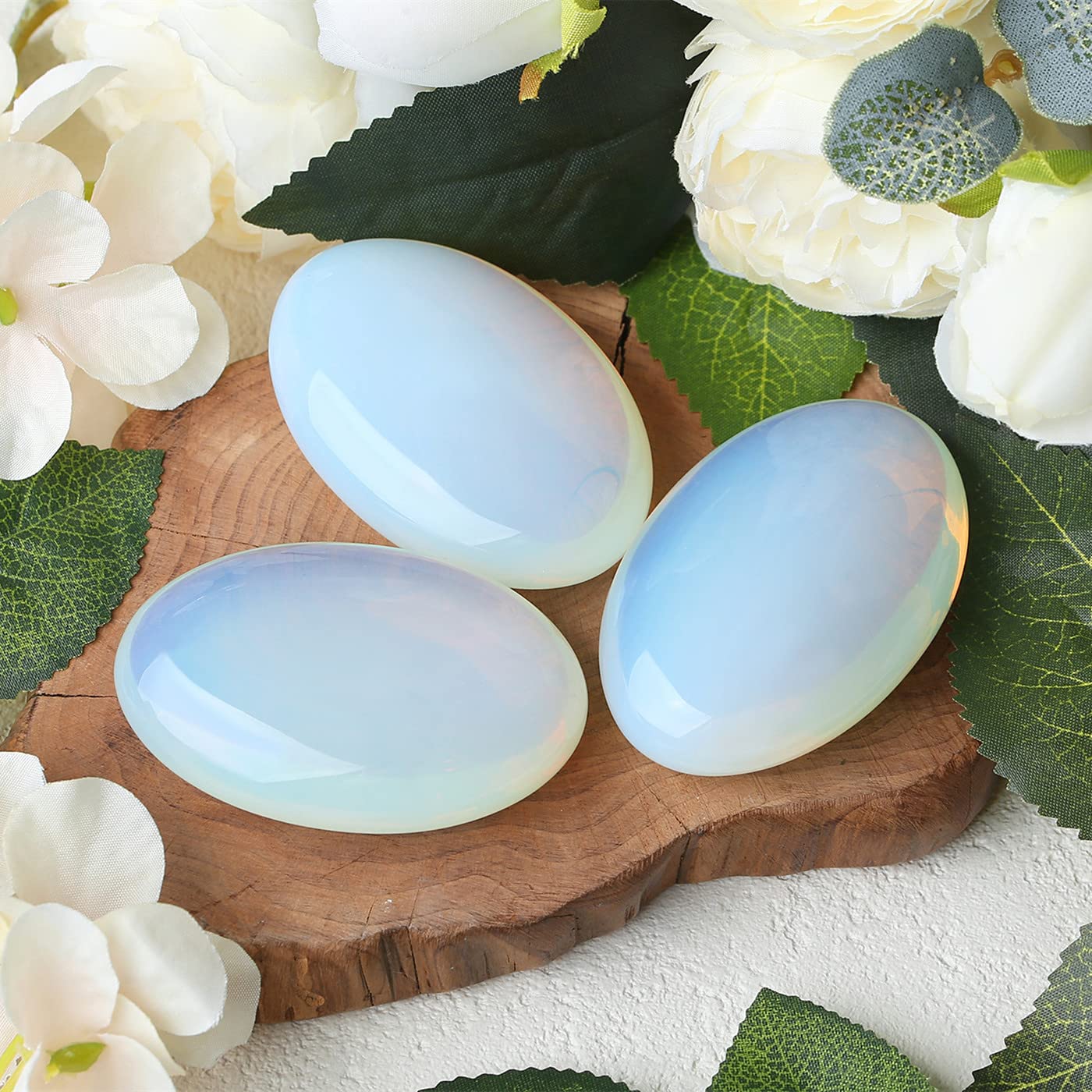 ZHIYUXI Opalite, pierre palmée ovale-méditation, utile en pratique méditative pour l'harmonie.