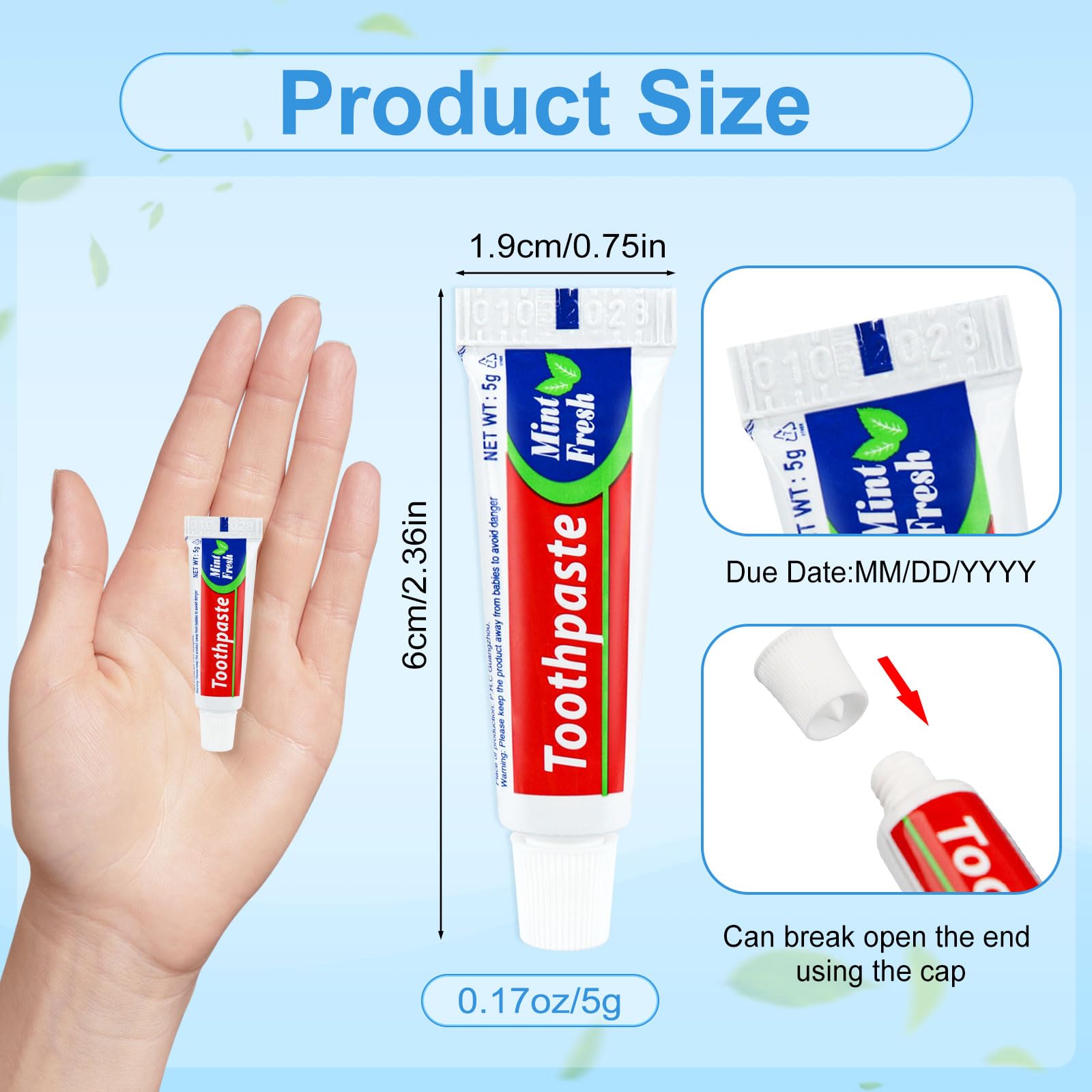 Dentifrice mini 5 g Zhjianup : format compact pour sac