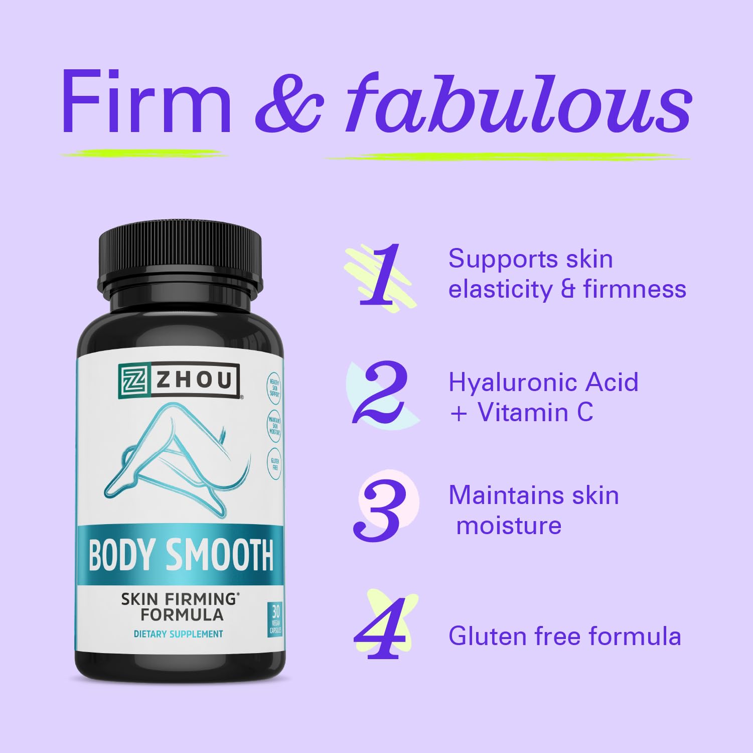 ZHOU Body Smooth – Dosage quotidien montré pour une peau plus ferme.