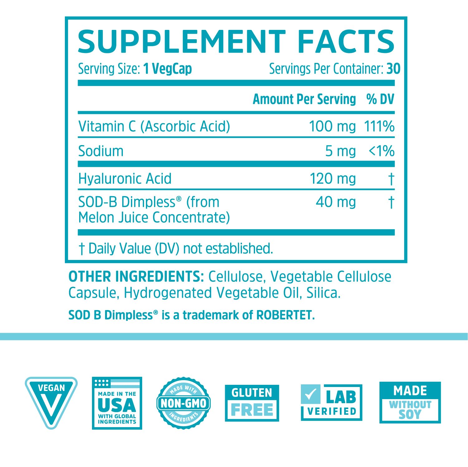 ZHOU Body Smooth – Ingrédients clés hyaluronique et vitamine C visibles pour la peau.