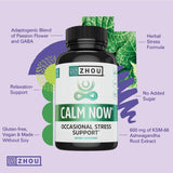 ZHOU Calm Now – ingrédients Ashwagandha et GABA pour le calme et le bien-être.