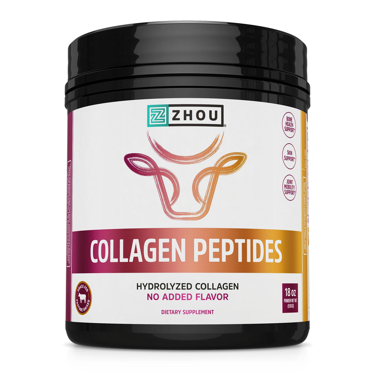 ZHOU collagène hydrolysé flacon-poudre sans gout, facile à intégrer dans la routine quotidienne.