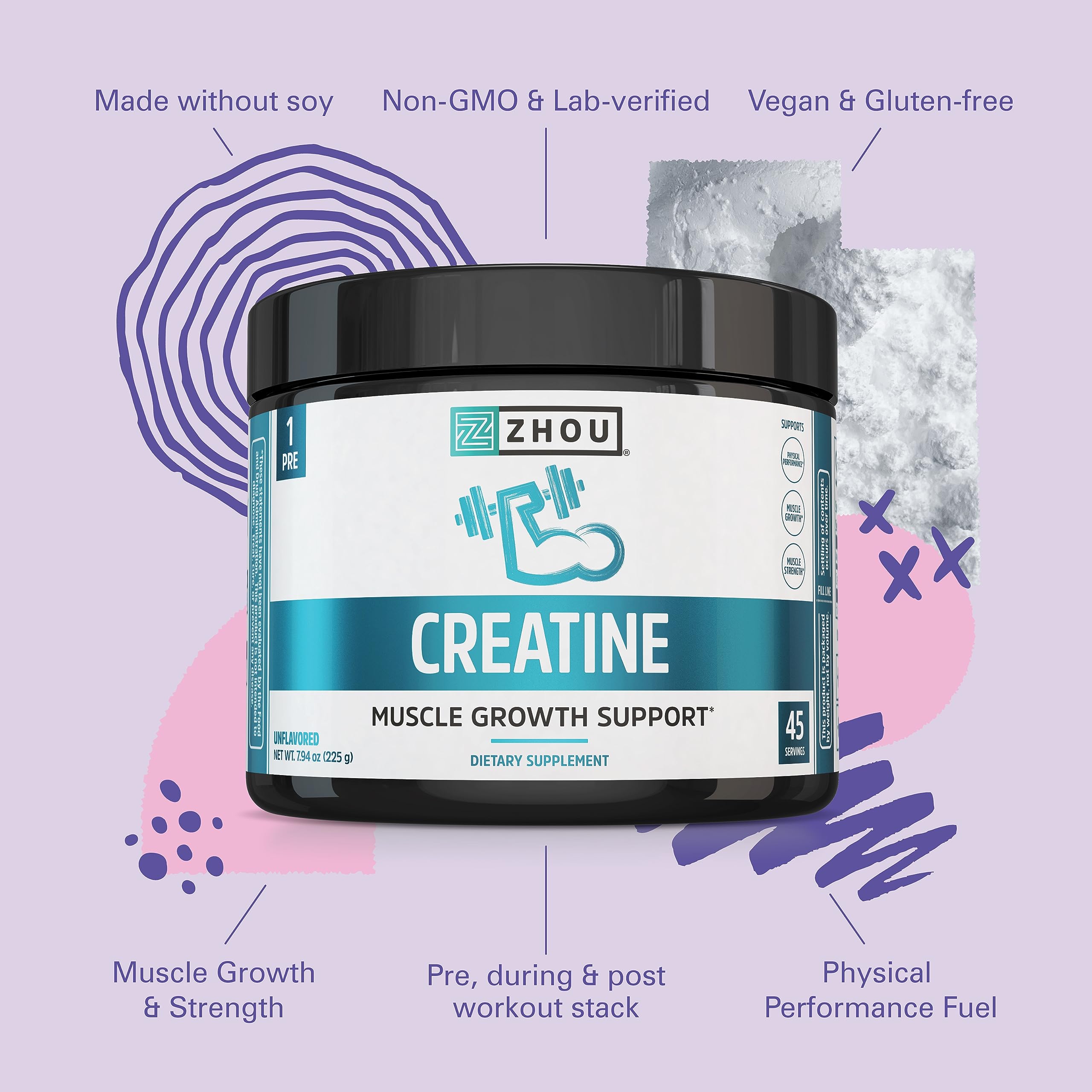 Zhou Creatine: mélange dans l'eau pour un shake rapide.