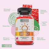 Gommes végan Zhou D3+K2, format pratique pour le quotidien