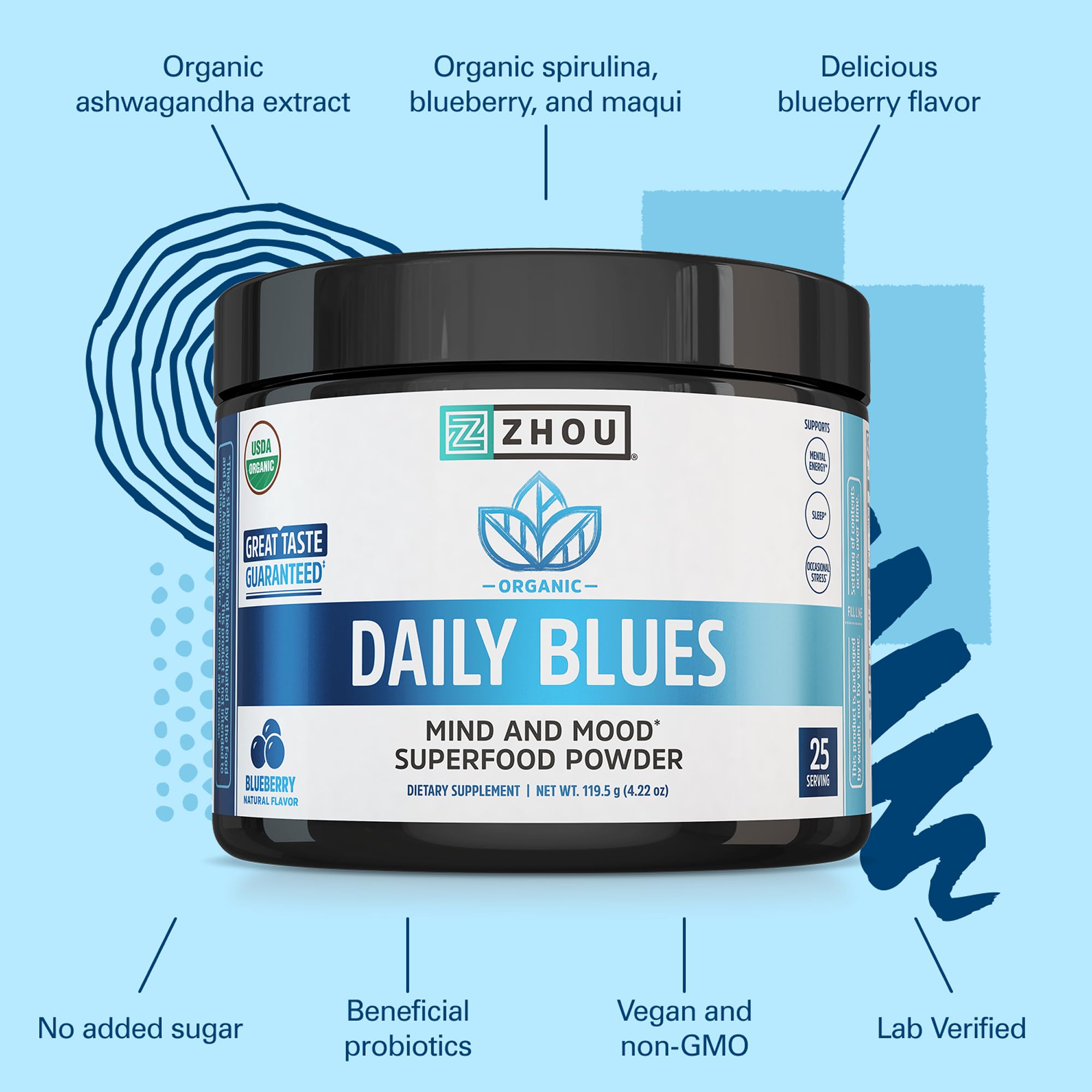 ZHOU Daily Blues boisson végane sans OGM, pratique et saine