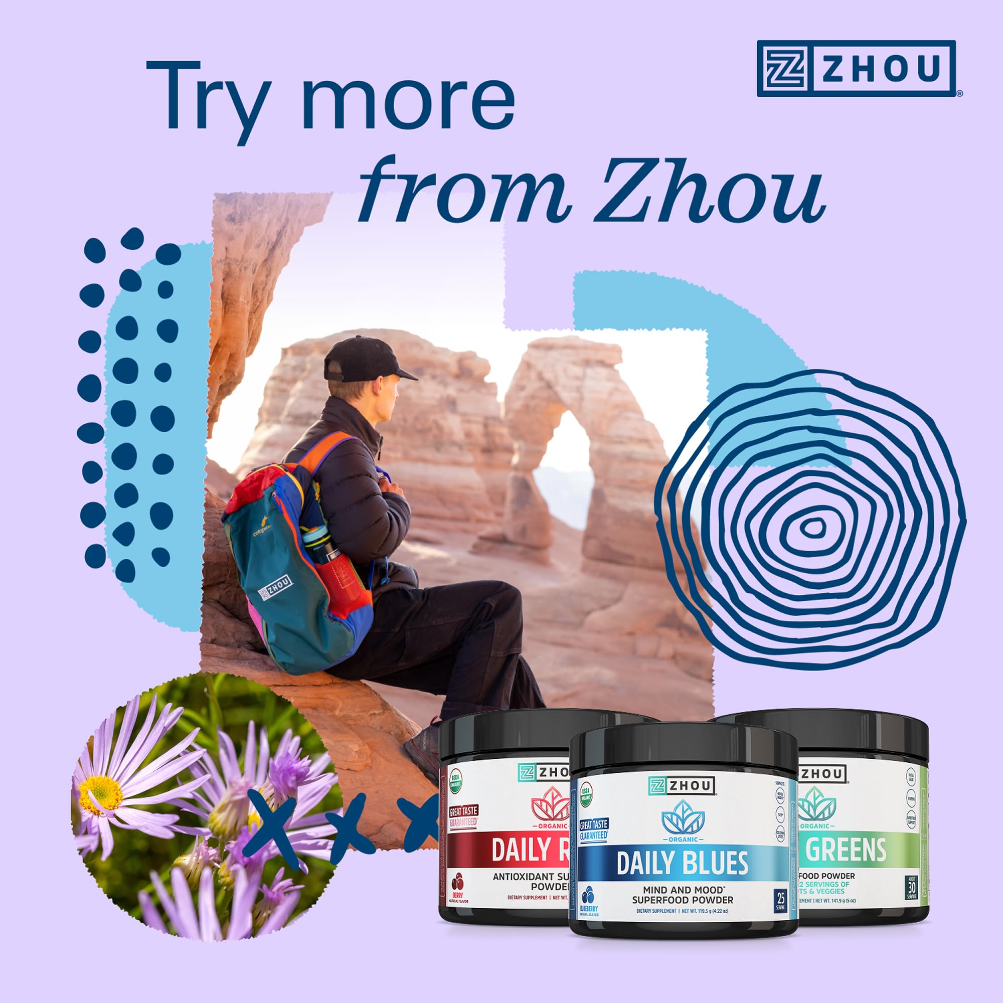 ZHOU Daily Blues formule biologique USDA, végane et sans OGM