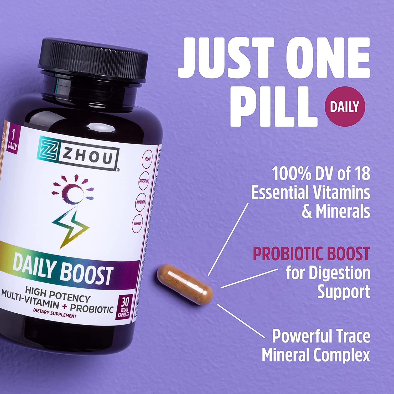 Zhou Daily Boost - probiotique Bacillus coagulans, soutien digestif possible.