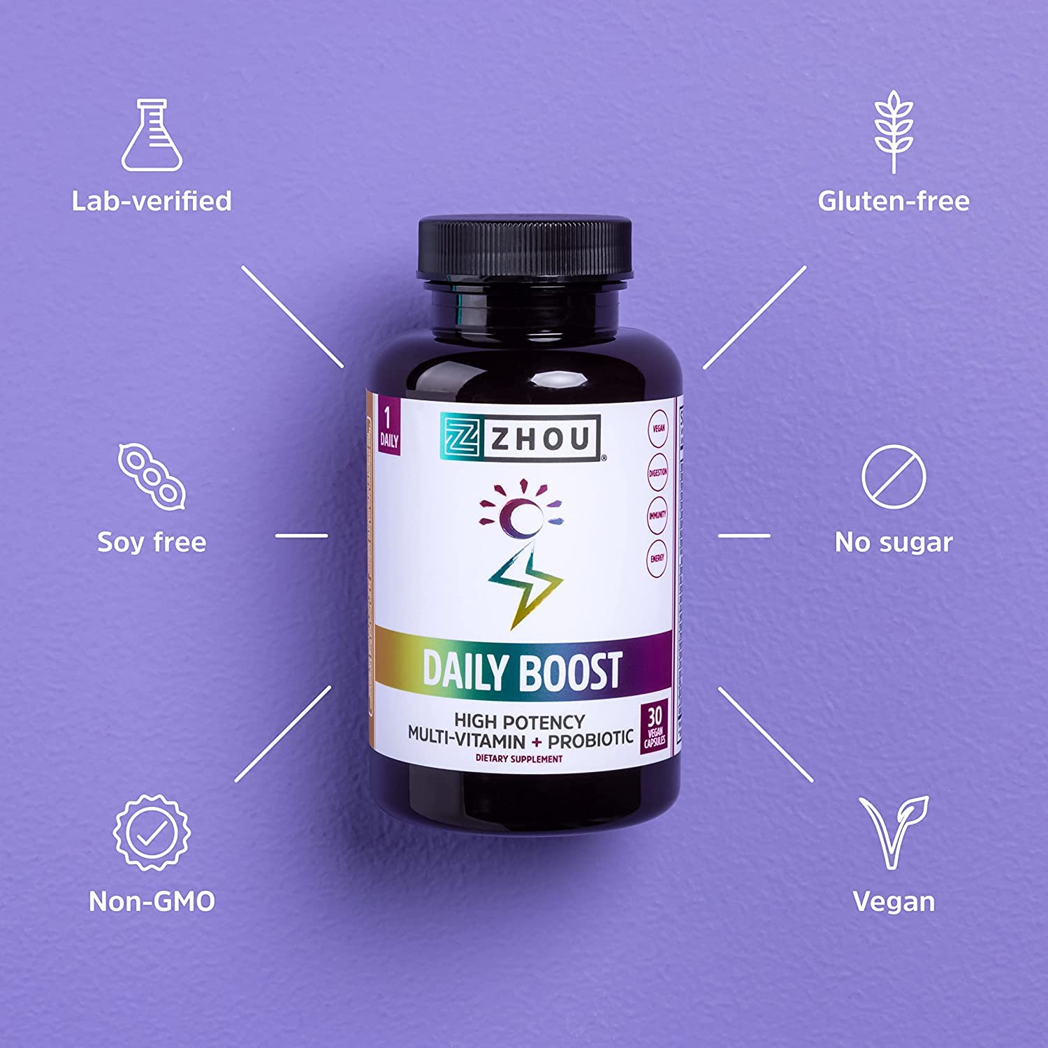 Zhou Daily Boost - étiquette végan sans gluten, mode de vie vegan.
