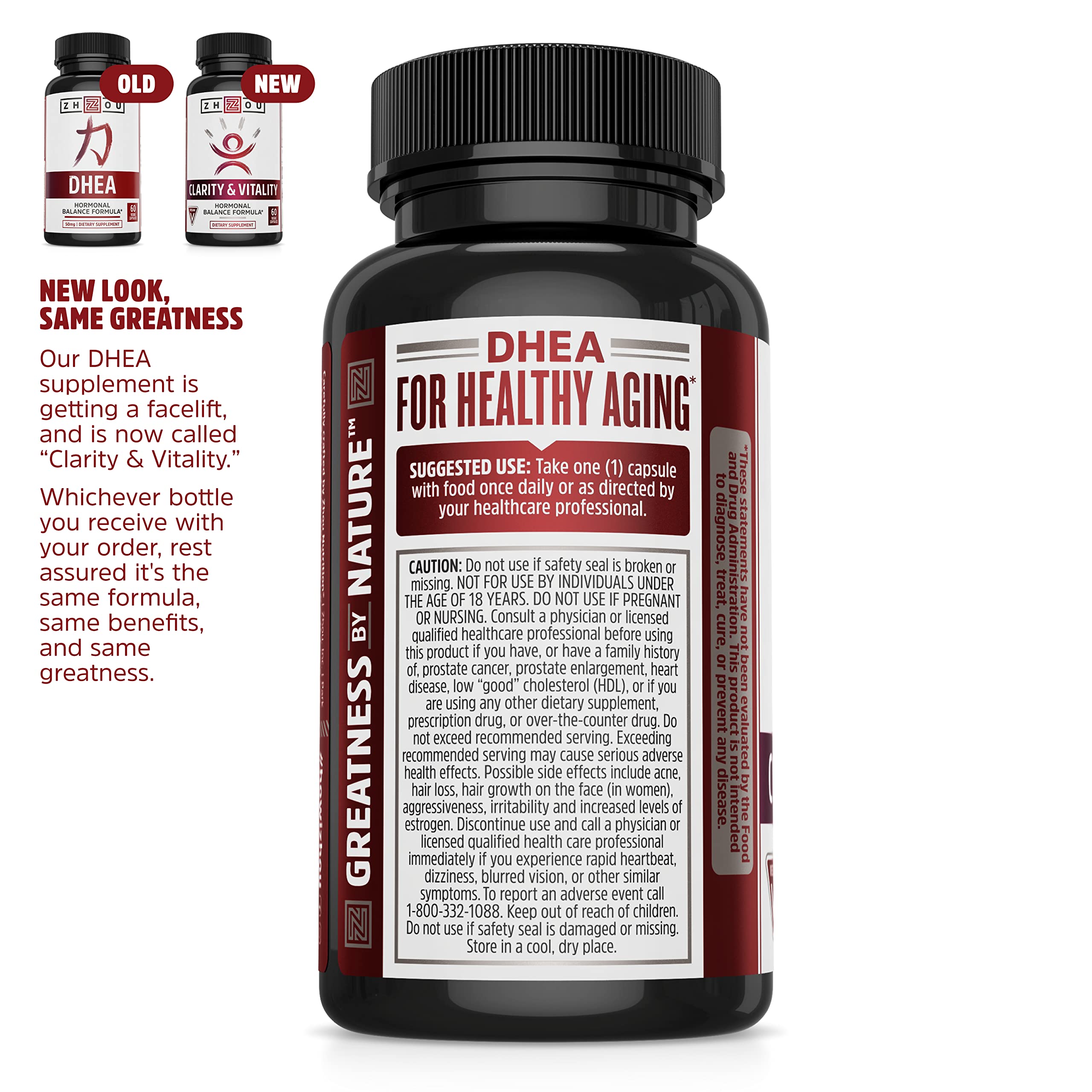 ZHOU Clarté et Vitalité – capsules DHEA 50 mg pour l'équilibre hormonal.