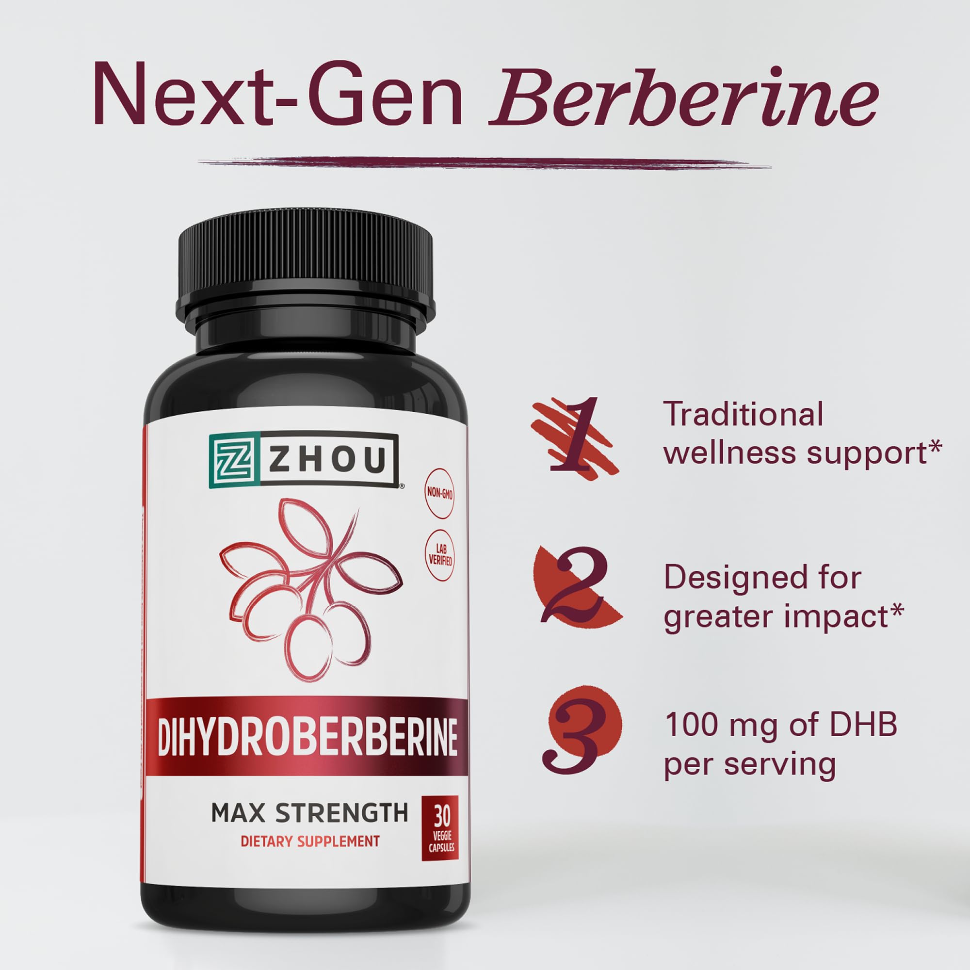 ZHOU Dihydroberberine – Étiquette nutritionnelle claire et ingrédients naturels