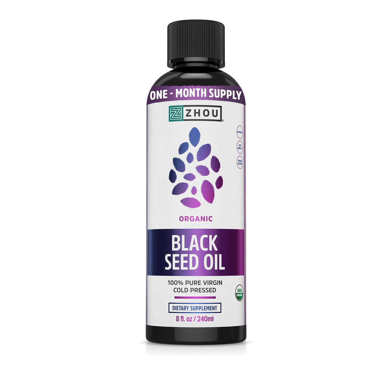 ZHOU huile nigelle bio dans une bouteille, soin cheveux et peau.