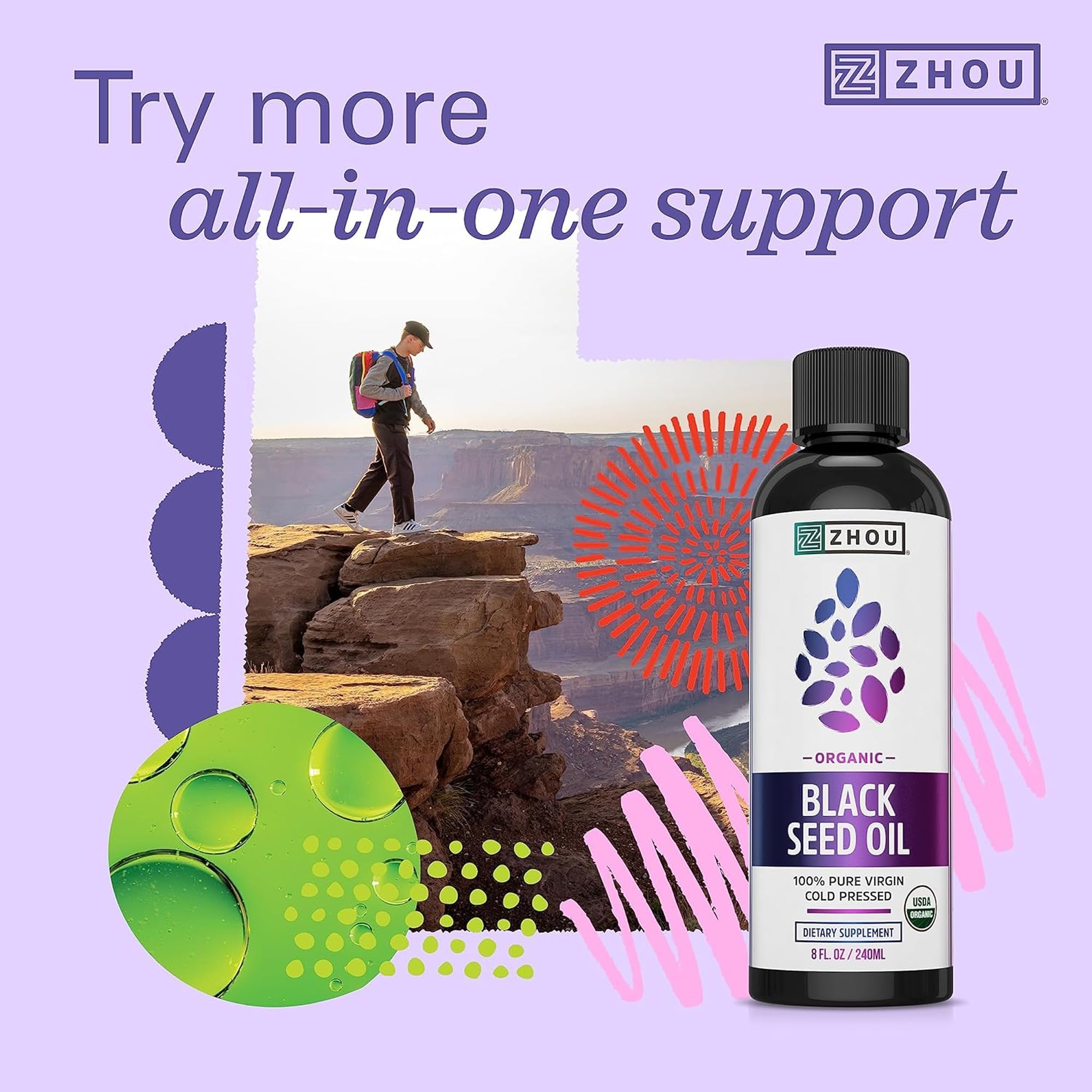 ZHOU capsules d'huile de nigelle, format pratique pour la vie active.