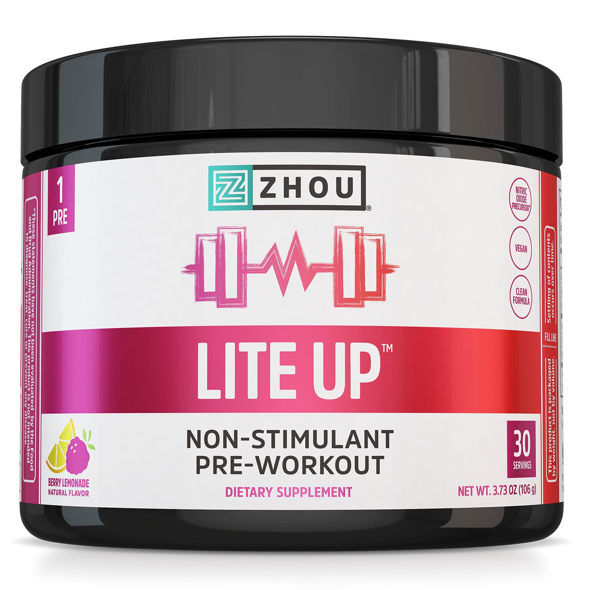 ZHOU Lite Up, poudre sans stimulant Berry Lemonade, prête à être ajoutée dans l'eau.