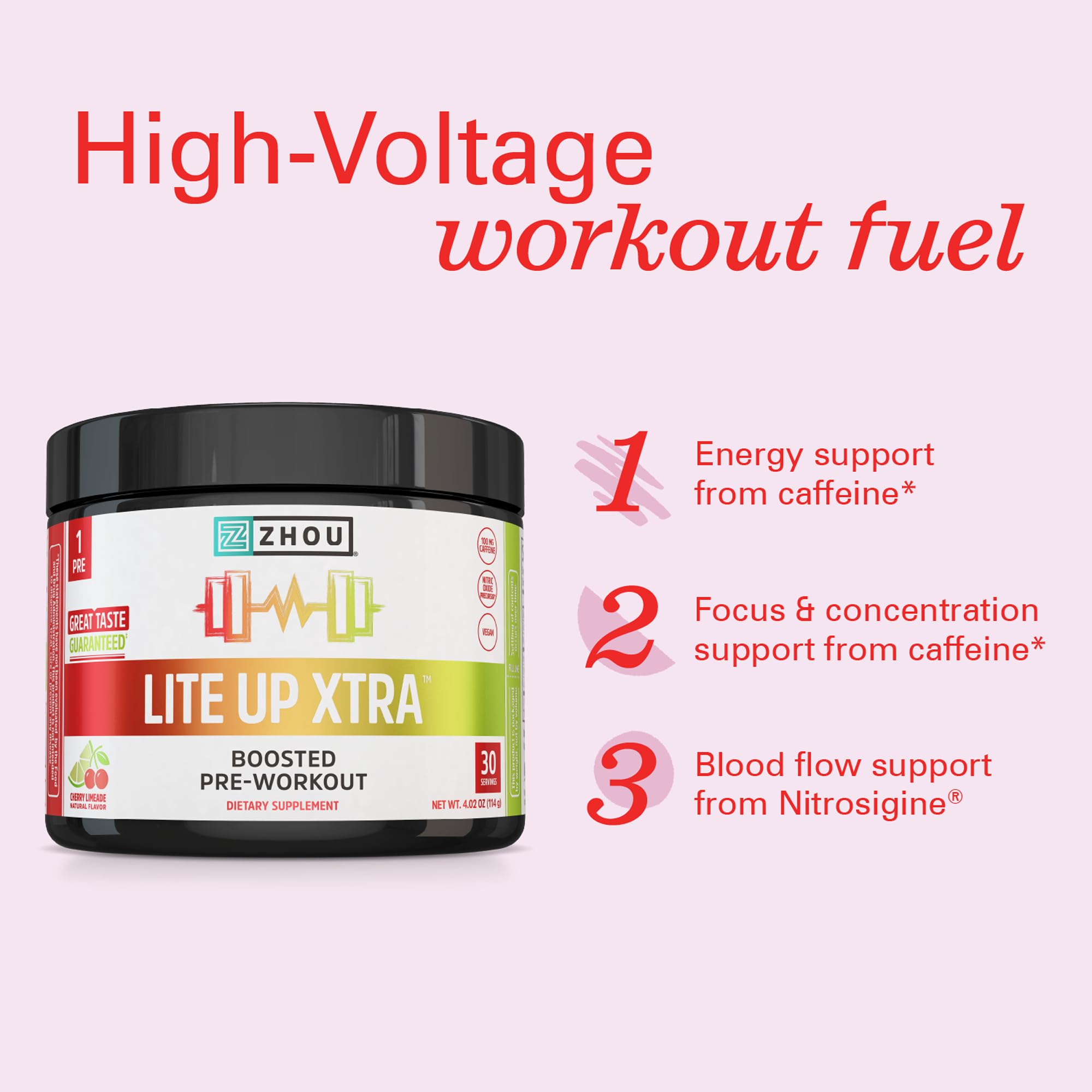 ZHOU Lite Up Xtra – Étiquette sans sucre indiquant ingrédients végétaux