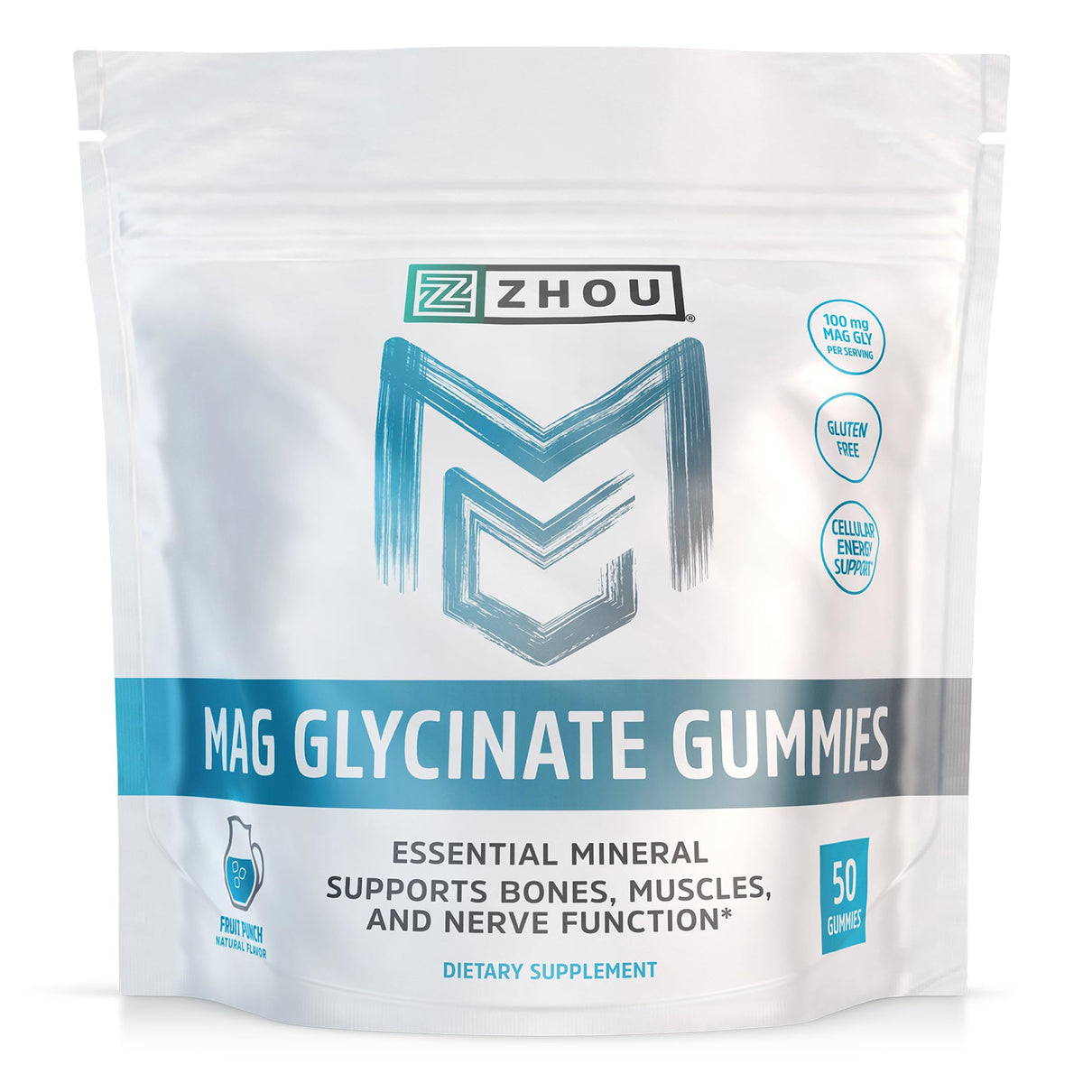 Gummies Zhou Mag Gly glycinate en bouteille, support quotidien de l'énergie et du bien-être.