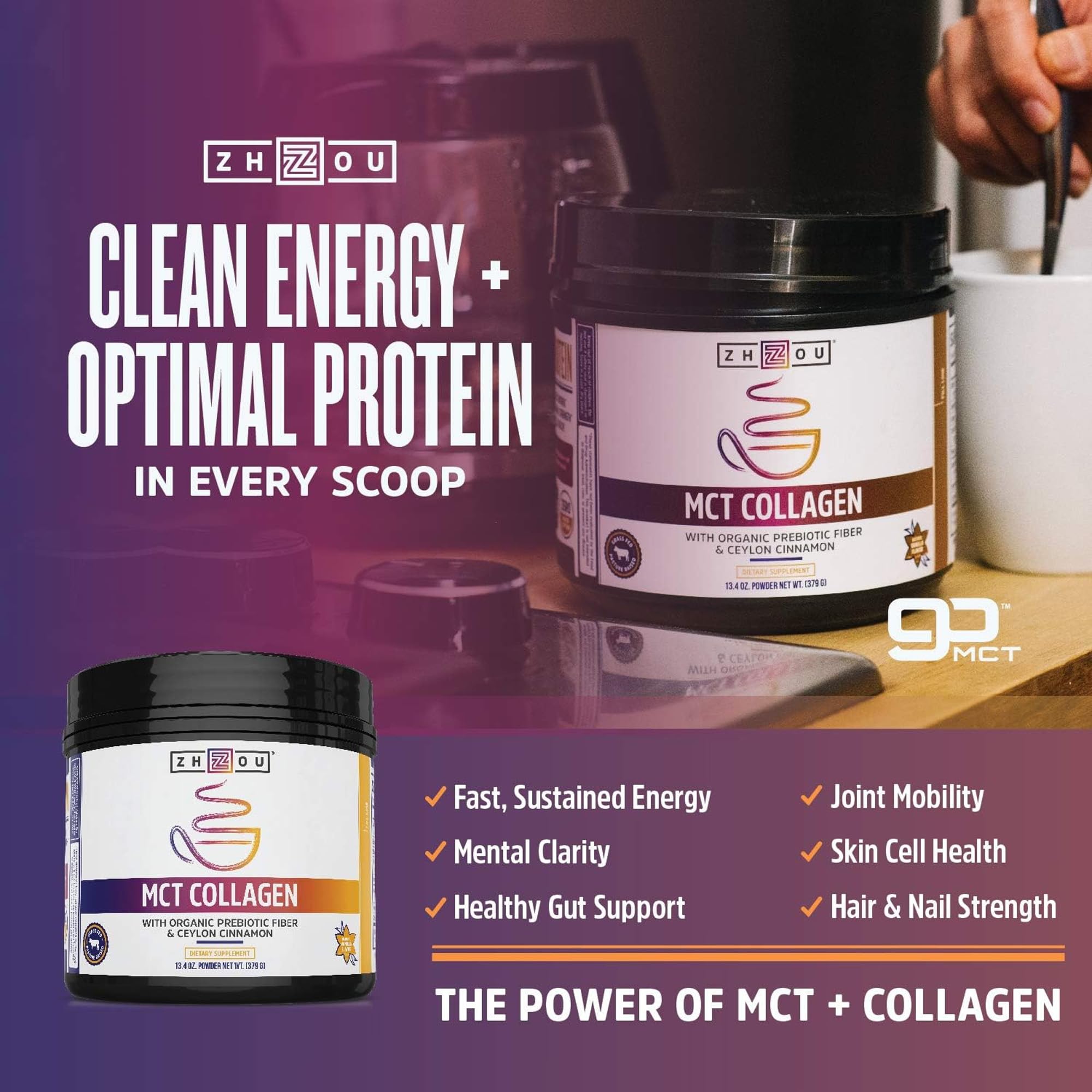ZHOU MCT Collagen: smoothie vanille prêt à booster beauté et énergie.
