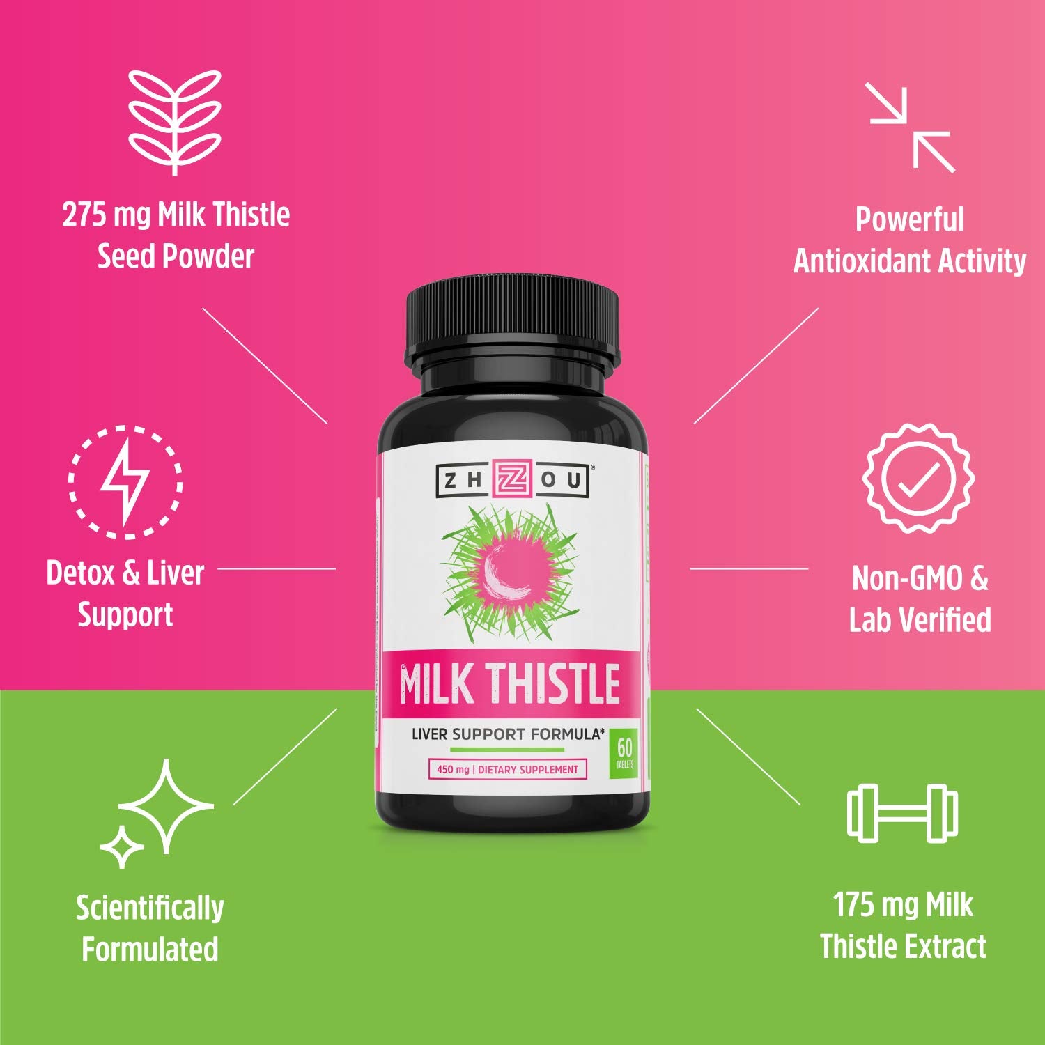 ZHOU Milk Thistle Tablettes végétariennes faciles à prendre pour le bien-être.