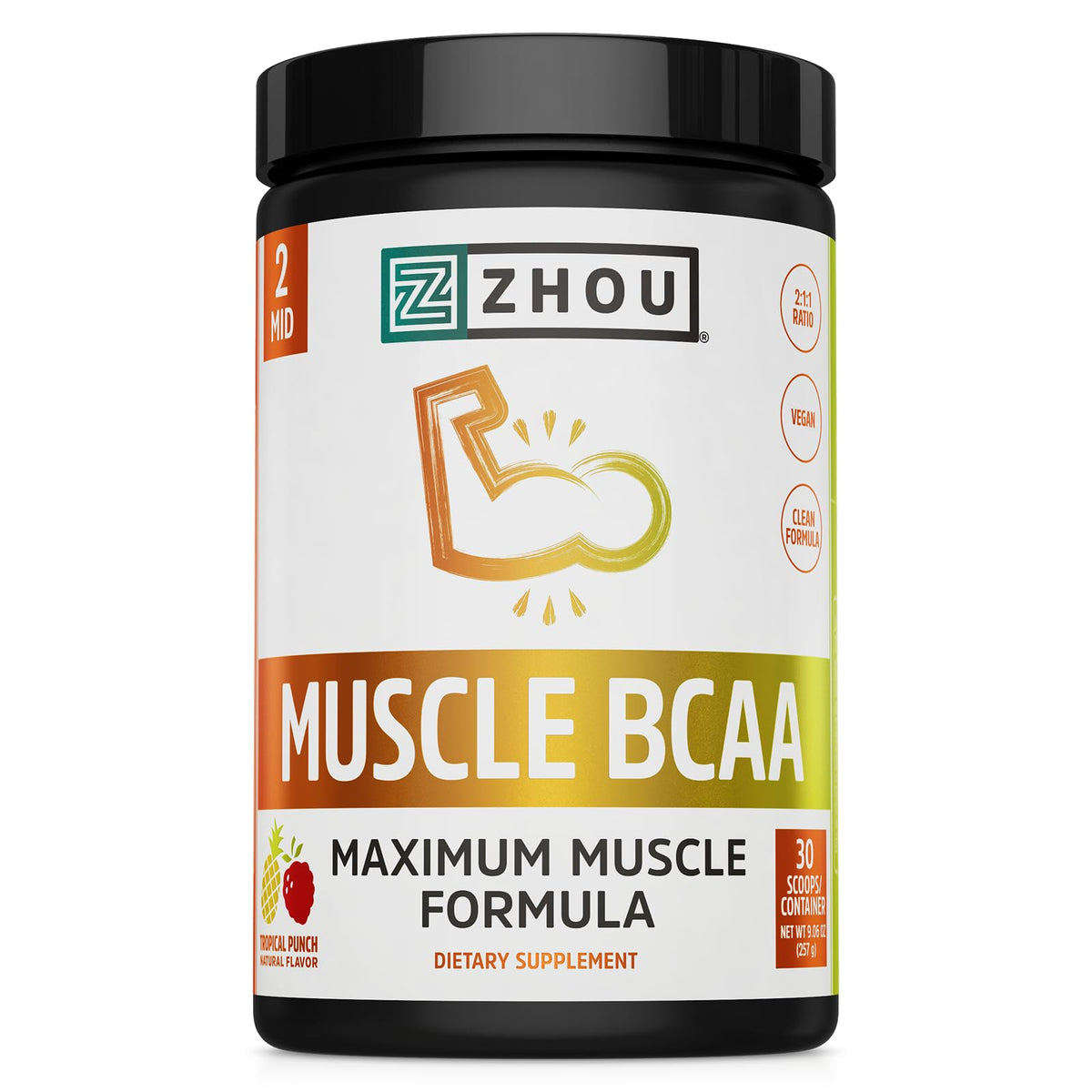 ZHOU Muscle BCAA Poudre Tropical Punch — emballage clair et pratique pour démarrer l'entraînement