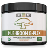 ZHOU Mushroom 8-Plex emballage et flacon, énergie naturelle.