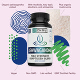 Zhou Nutrition Ashwagandha: composition naturelle d'ashwagandha et rhodiola, adaptogène.