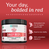 Ingrédients phares comme betterave, goji et cerise, mis en avant comme nutriments potentiels.
