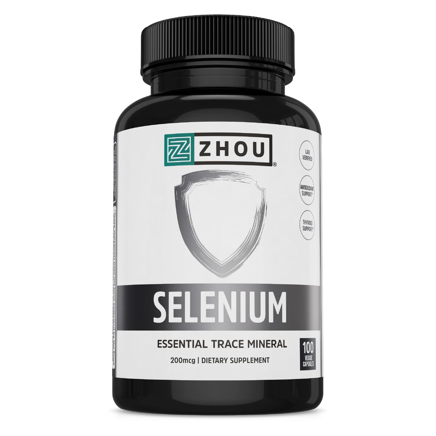 ZHOU Selenium—bouteille 200mcg de capsules, soutien antioxydant potentiel au quotidien.