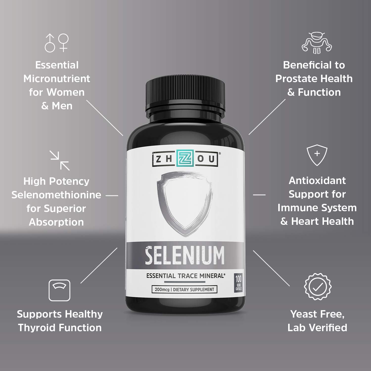 ZHOU Selenium—capsules véganes faciles à avaler pour le bien-être cellulaire.