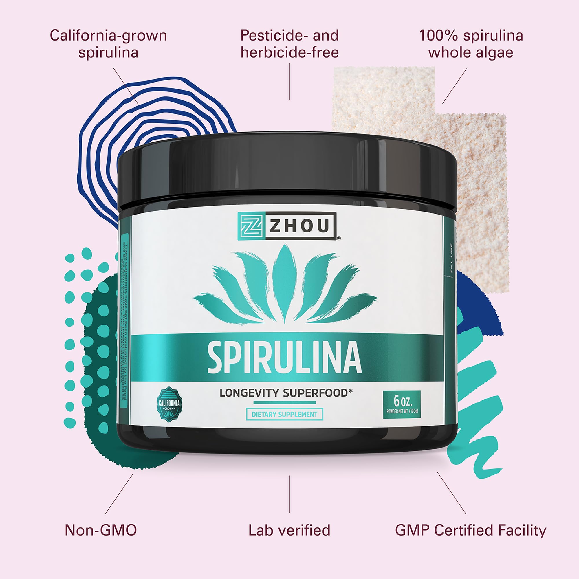 Étiquette Zhou Spiruline montrant certifications et traçabilité