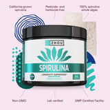 Étiquette Zhou Spiruline montrant certifications et traçabilité