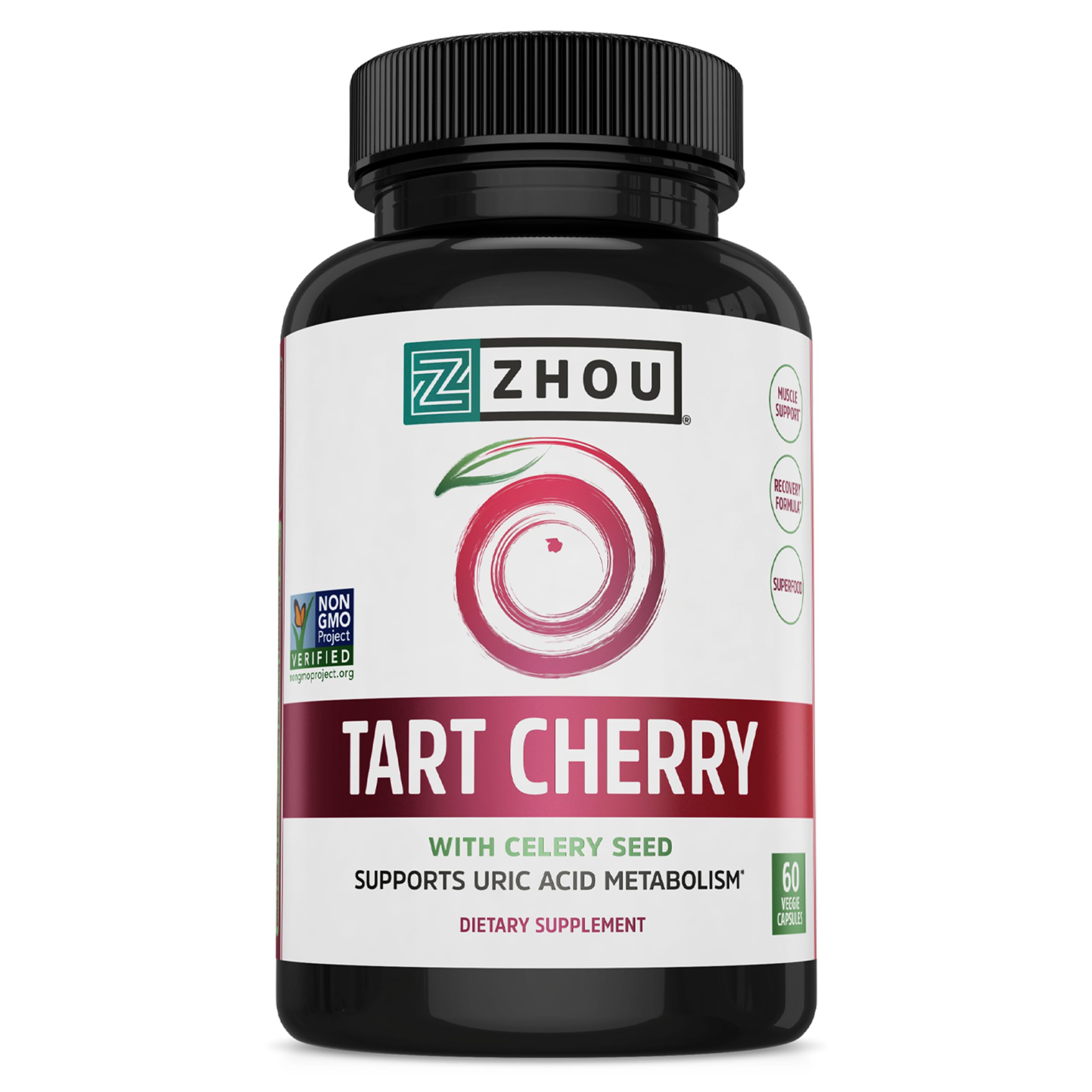 Zhou Tart Cherry Extract en bouteille, capsules végétales favorisant récupération musculaire