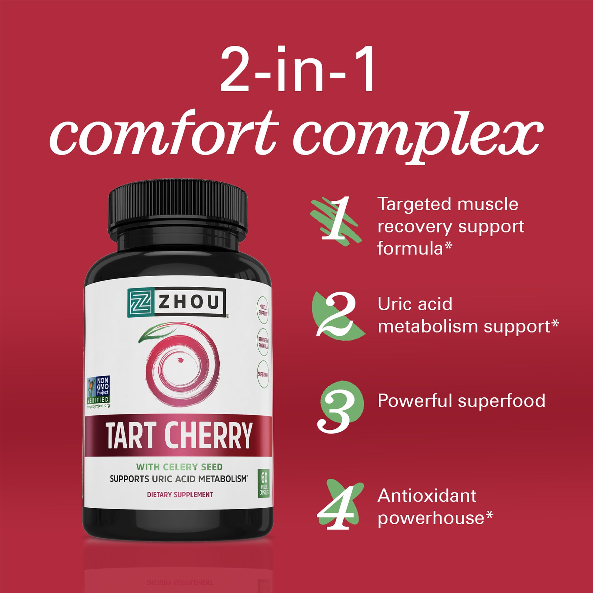Étiquette Zhou Tart Cherry Extract sur l'emballage indiquant 1000 mg par gélule