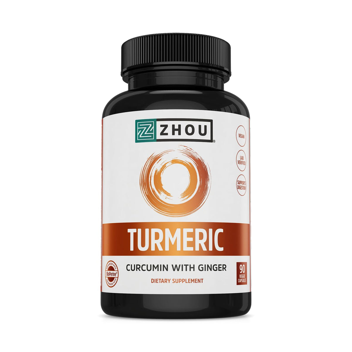 Gélules Zhou Turmeric Ginger dans la bouteille, pratique pour la digestion.