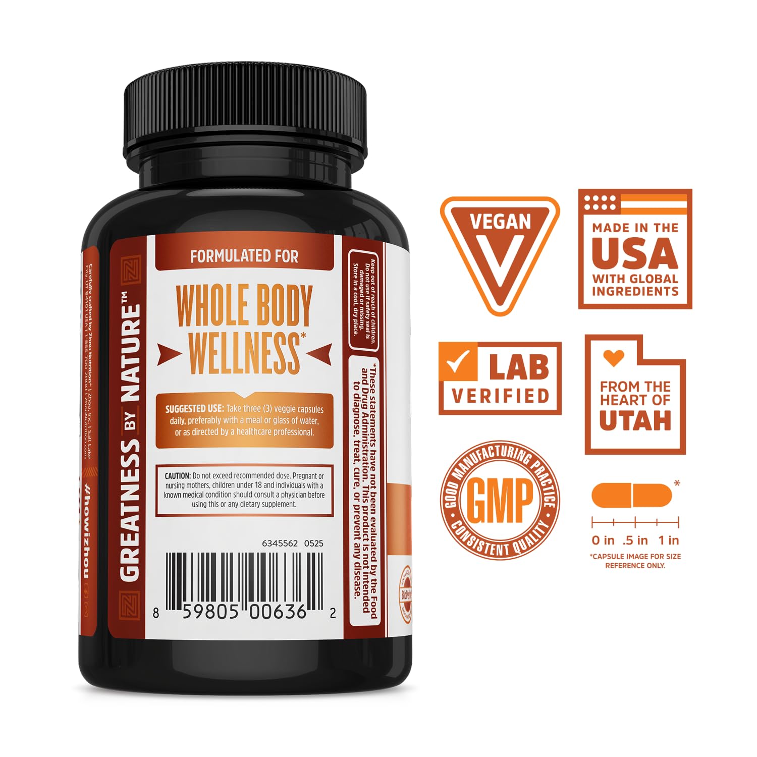 Dosage des gélules Zhou Turmeric Ginger sur l’étiquette, facile à suivre.