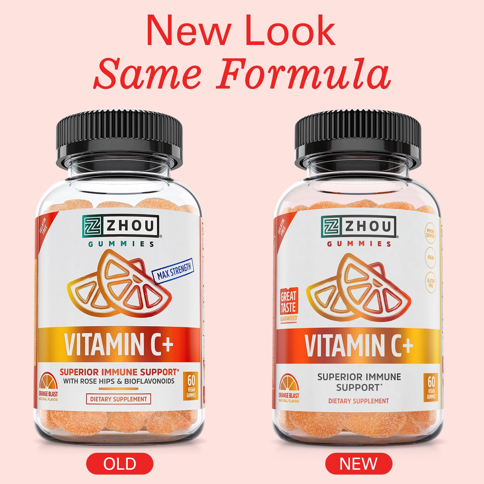 Gommes Zhou Vitamin C avec ingrédients véganes adaptés à toute la famille.