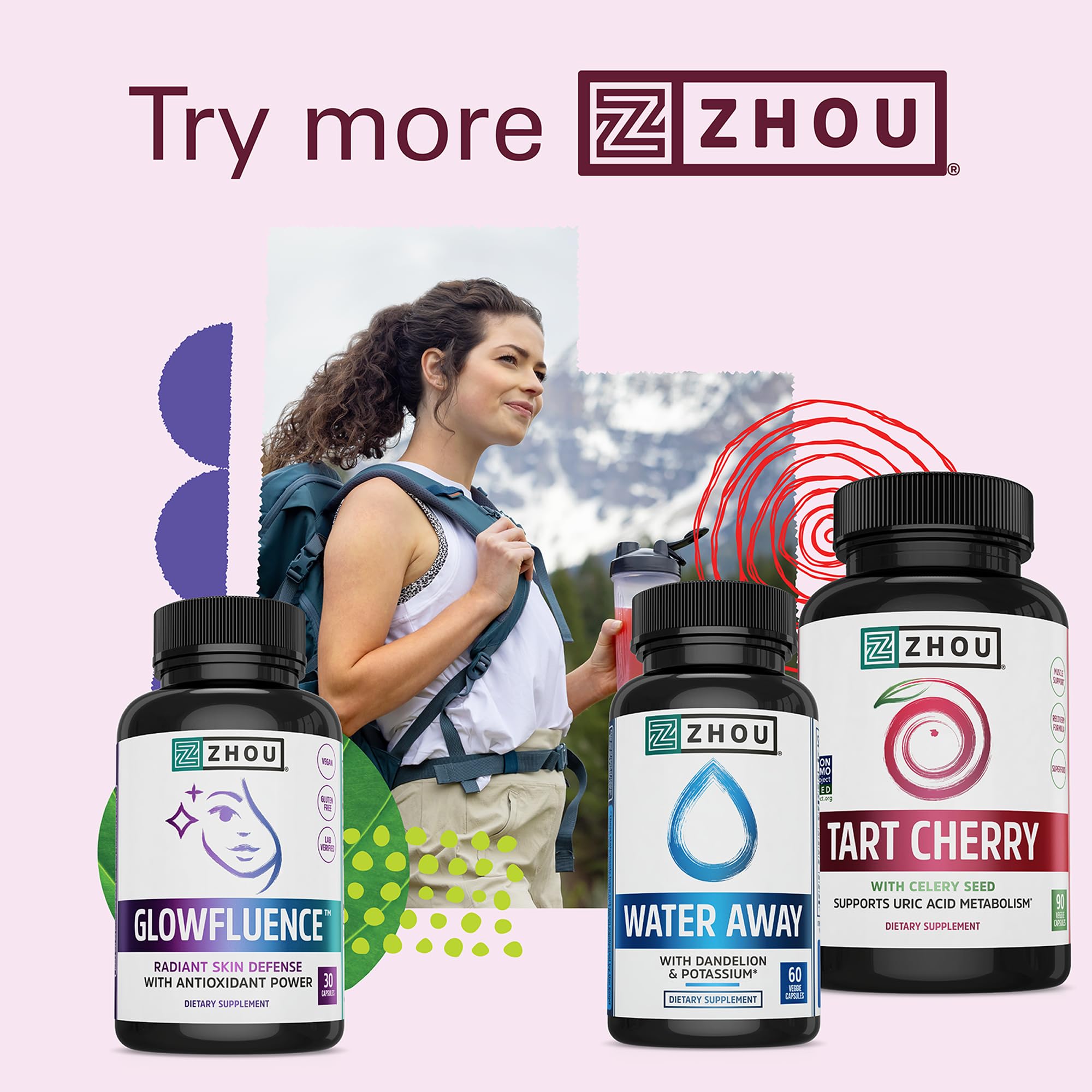 ZHOU Water Away : gros plan sur pissenlit et canneberge, pour un mode de vie sain.