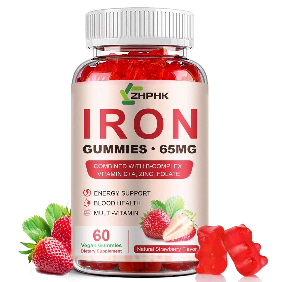 Gélifiés au fer ZHPHK 65 mg dans une bouteille pratique pour le quotidien.