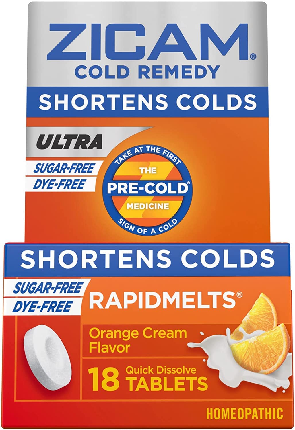 Zicam: comprimés dissolution rapide orange crème près de la bouteille, pratiques au premier signe.