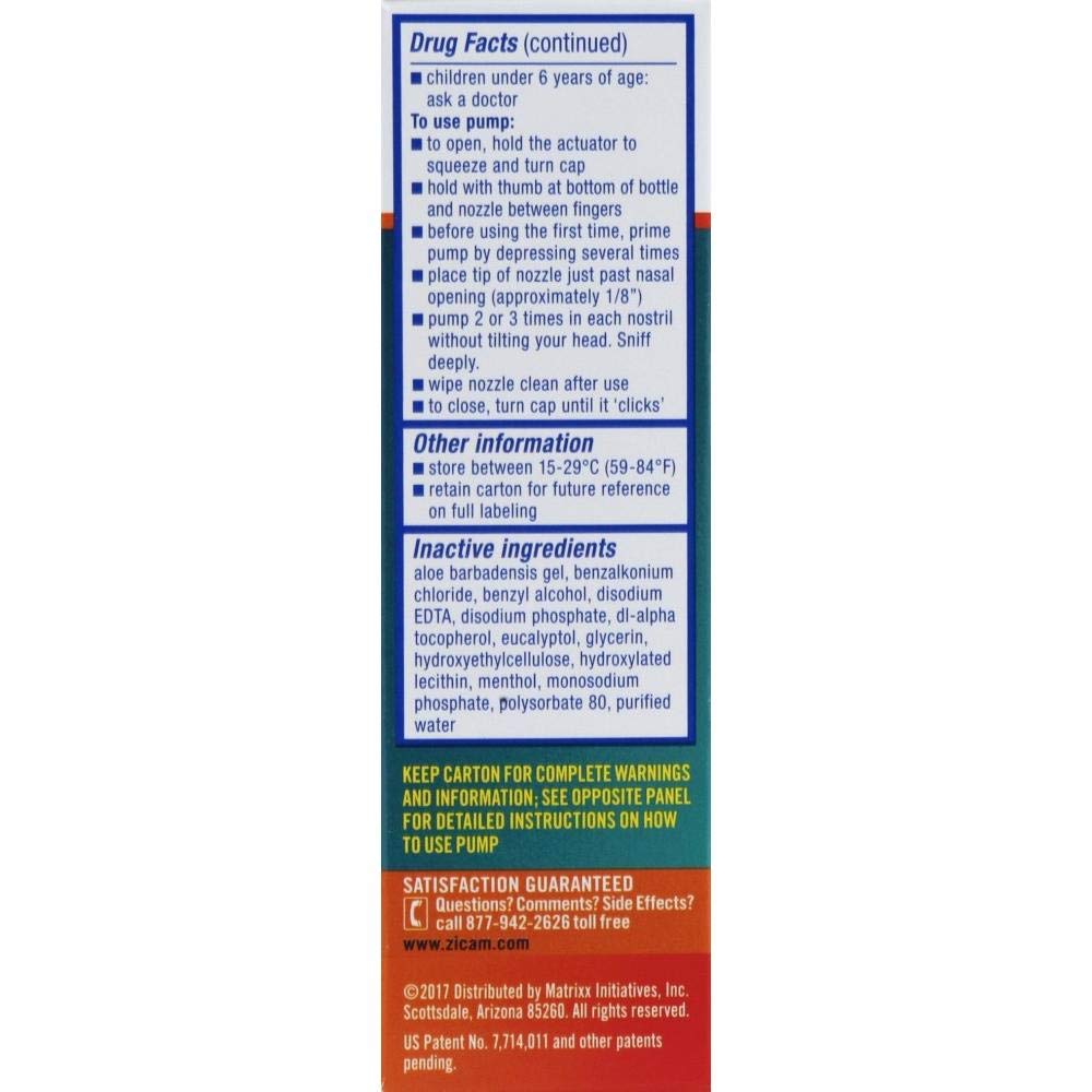 Zicam Intense Sinus Relief, action rapide pour dégagement des voies nasales.
