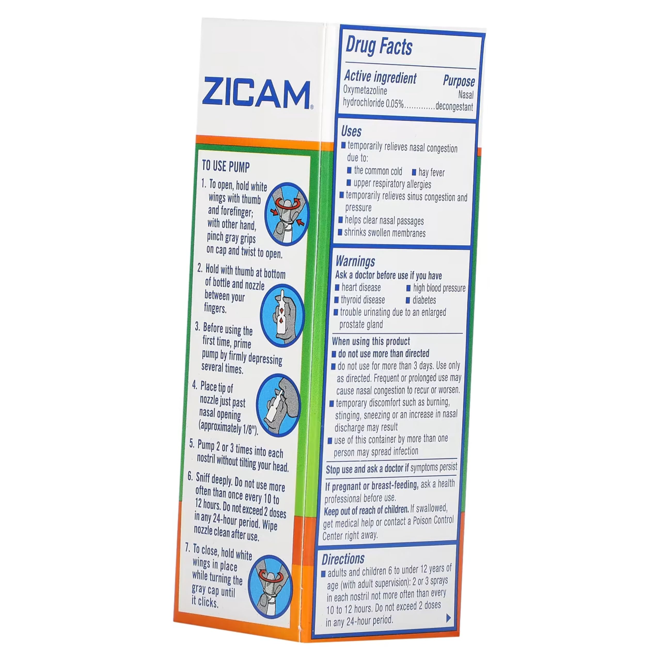 Zicam oxymetazoline HCl, ingrédient actif pour une décongestion potentielle.